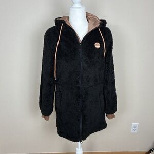 Zyia Active Long Jacket Hooded Teddy Sherpa Full Zip Pockets‎ Soft Women's XS